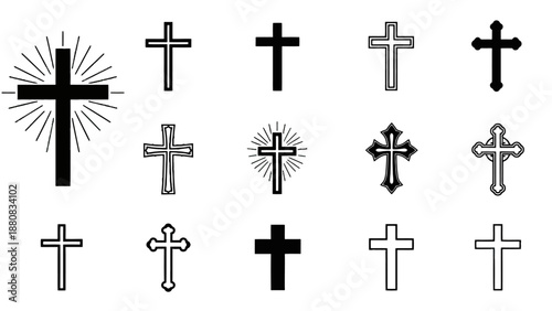 Cross symbols for Christian faith and religion, various styles