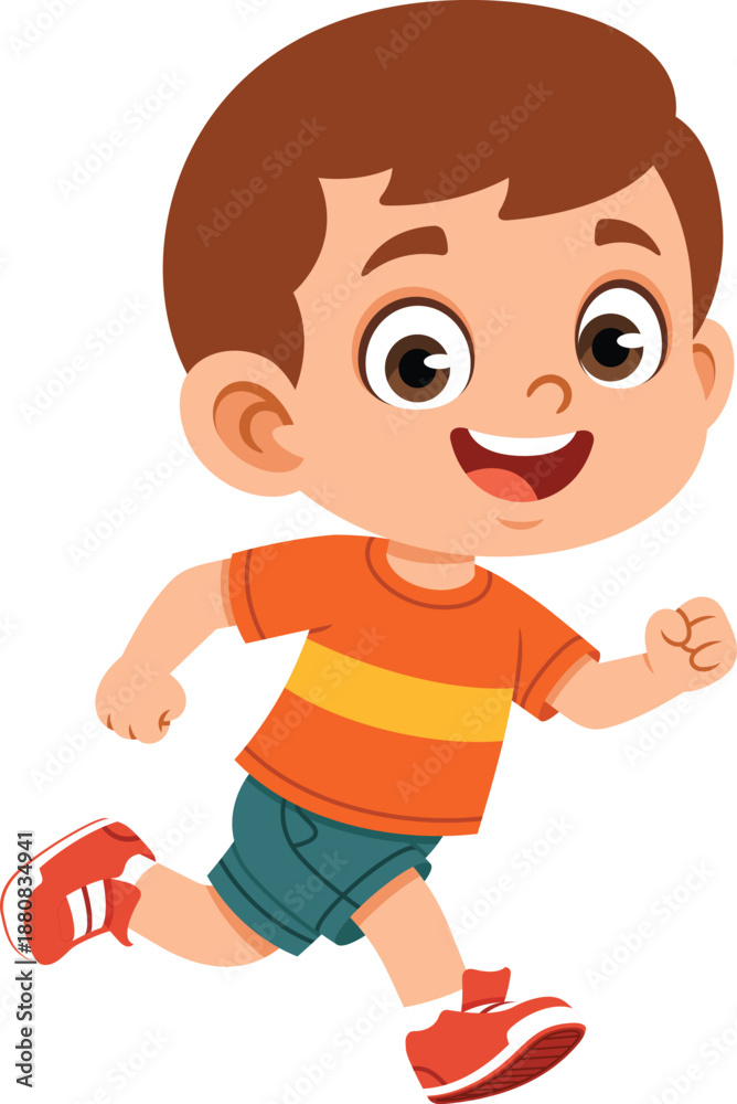 Obraz premium Boy character running energetic movement flat design illustration suitable for children education content school projects learning materials presentations and kid friendly designs