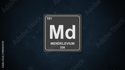 Cinematic laboratory scene showcasing mendelevium emerging from dust