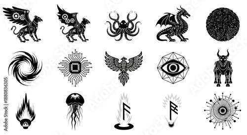 Collection of various fantasy creature icons.