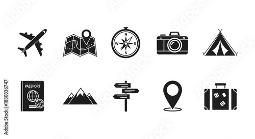 Travel icons on white background.