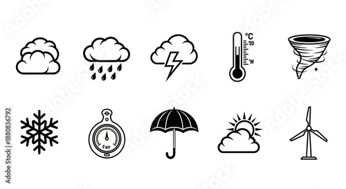 Weather forecast icons on white background.