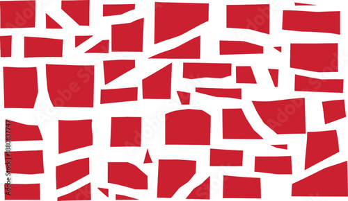 Abstract red paper shards and geometric fragments scattered on transparent background