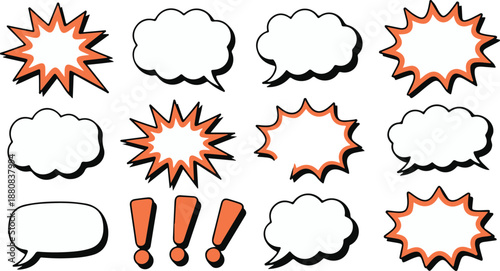 bubble hand drawn comic speech thought and burst shapes set