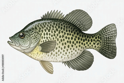 Spotted Bass Fish Isolated on White Background Illustration
