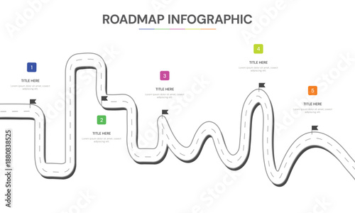 5 Step Business Roadmap Infographic for Project Planning, Timeline, Milestones and Growth Strategy
