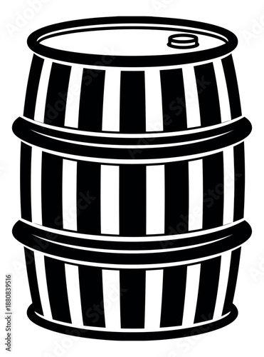 Line art illustration of a barrel depicting a vintage storage container for beverages and industry