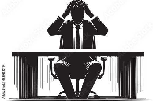 Stressed trader silhouette facing falling market graph anxiety concept vector
