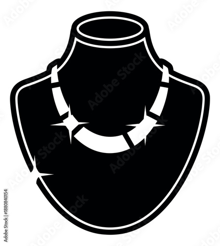 Graphic illustration of a necklace on a display stand depicting jewelry for retail