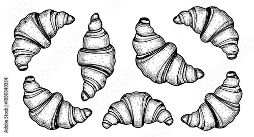 Hand drawn croissant set featuring french pastries for a bakery menu