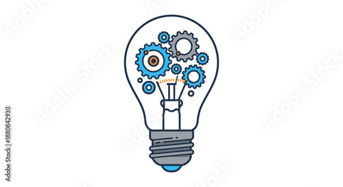 problem solving concept illustrated with gears inside a glowing lightbulb symbolizing strategic thinking new idea generation and business innovation.