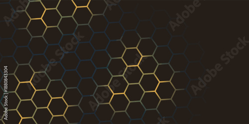 Hexagon technology black and gold colored honeycomb abstract background.  Eps10