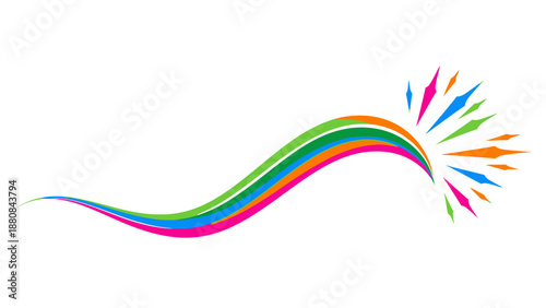 Vibrant multicolored wavy lines radiating from a burst on a white background with a dynamic and energetic mood.