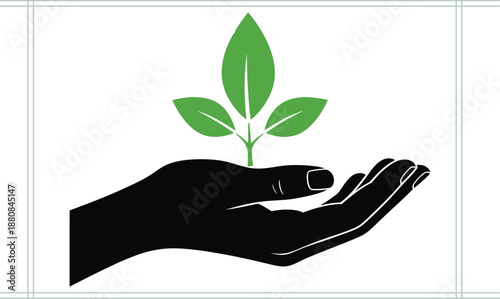 St patrick's day green shamrock hand holding plant symbol