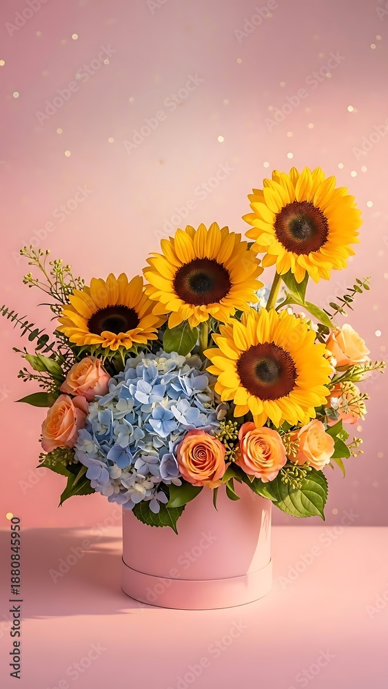 Fototapeta premium Vibrant sunflower bouquet with pastel hues