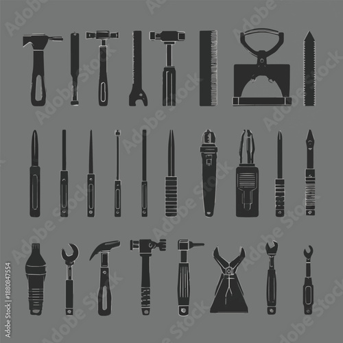  Generated on different kinds of Hand tools silhouette icon set vector illustration