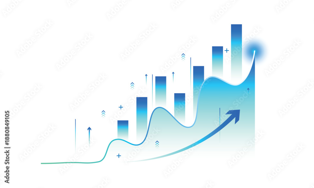 Fototapeta premium Digital growth chart showing abstract futuristic progress for business success, finance data analysis, and technology investment market graph as transparent PNG illustration