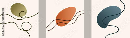 Vibrant abstract poster with organic shapes and fluid wavy lines and flowing blobs shapes in earthy tones, creating modern minimal posters with calm flow for creative wall art