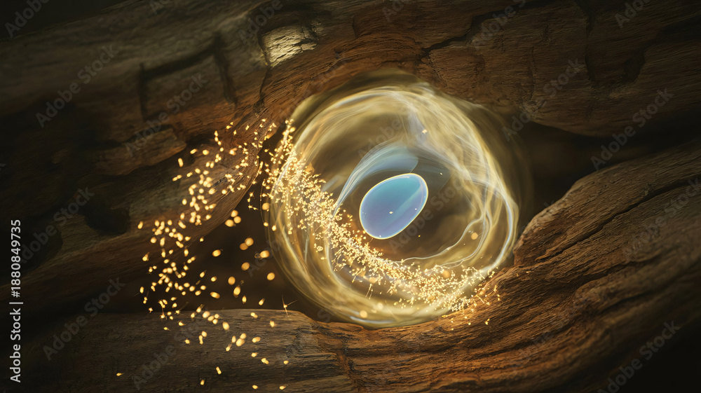 Fototapeta premium Surreal glowing vortex with magical energy particles and luminous portal core
