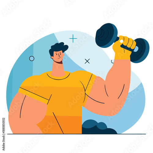 Man Lifting Dumbbell in Dynamic Fitness Scene Front View