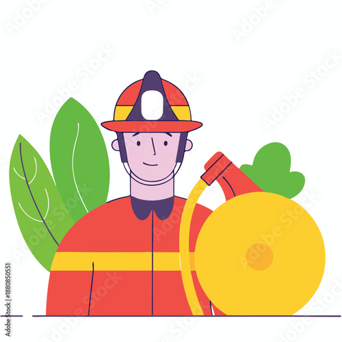 Firefighter stands with hose in front holding equipment