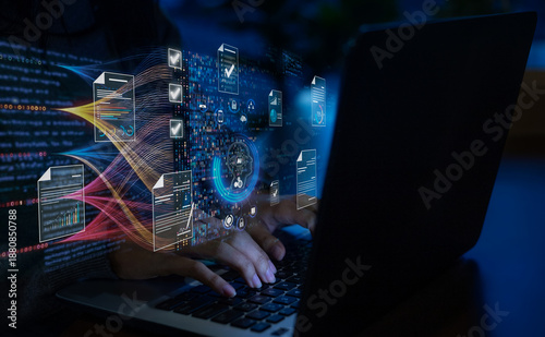 ai data analytics and automation technology workflow on computer dashboard interface