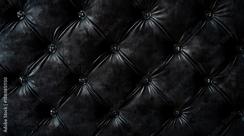 Fototapeta premium Luxurious black leather upholstery with diamond tufting and button details