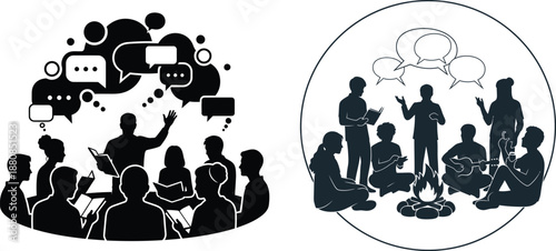 Engaging collaborative discussion and active communication in various group settings, from formal business meetings to informal community gatherings, fostering idea exchange and teamwork