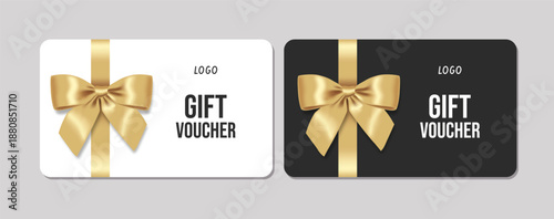 3d realistic gift cards with a ribbon bow. Gift Certificate Template, Sale Card, Birthday, Christmas	