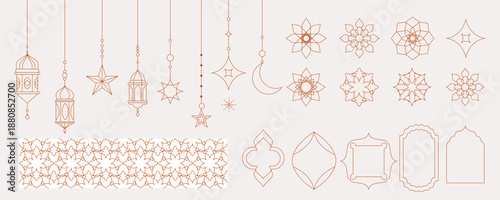 Islamic Ramadan Decorative Line Art Collection with Lanterns and Arches