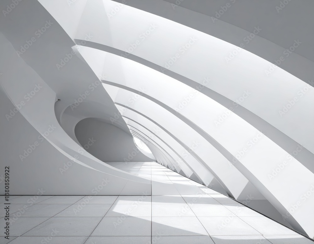 Fototapeta premium Modern Architectural Design with Curved White Walls and Natural Light