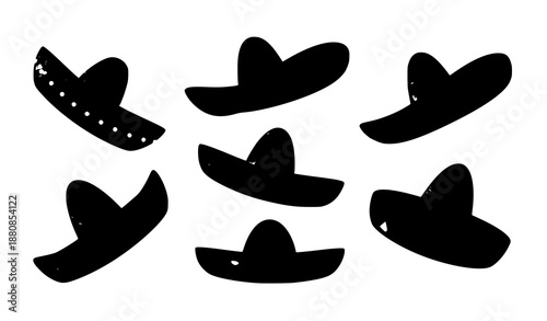 Cartoon mariachi and charro sombrero hats flat vector illustration set