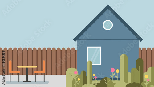 A serene house with a patio surrounded by nature