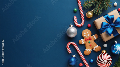 Festive Christmas Flat Lay with Gifts & Cookies