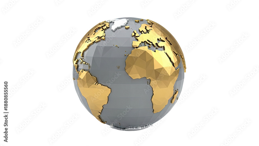 Fototapeta premium Low Poly Gold and Gray Earth Globe