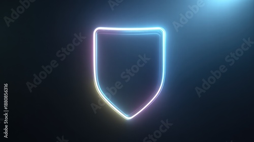Futuristic Shield Icon with Glowing Neon Light Effect on Dark Background