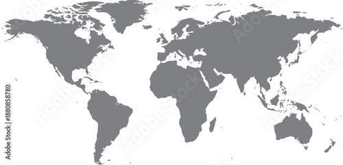 Simplified grey world map representing global geography and international connections