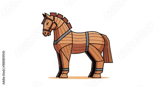 Trojan Horse Vector Illustration, Flat Design, War Concept, Ancient Greece, Wooden Structure