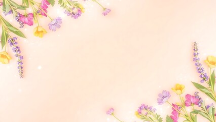 Whimsical floral border with pastel colors and butterflies