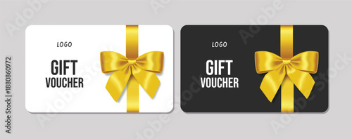 3d realistic gift cards with a ribbon bow. Gift Certificate Template, Sale Card, Birthday, Christmas
