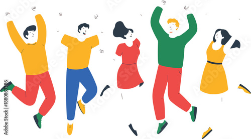 Jumping People Celebration Vector Set – Happy Men and Women
