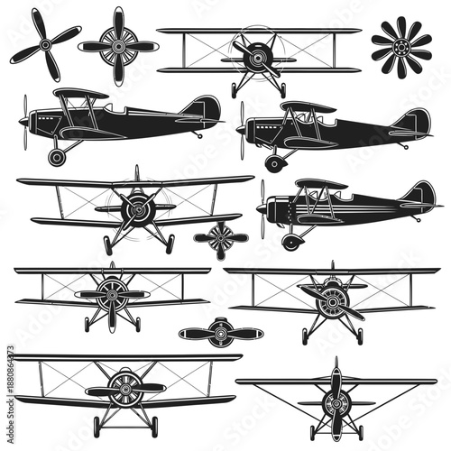 Vintage biplane designs evoke classic aviation adventures and nostalgic flight dreams, perfect for travel posters, retro branding, or aviation-themed decor