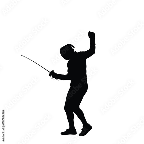 Black silhouette of a person fencing with a sword