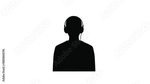 Black silhouette of a person wearing headphones white 3