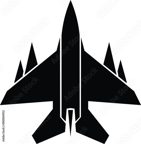 Foto Black silhouette of a modern fighter jet icon for military and aviation design