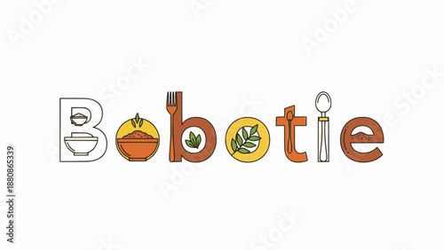 Playful Bobotie illustration blending South African flavors
