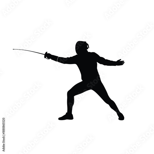 Fencer in fighting stance with sword fencing silhouette 1