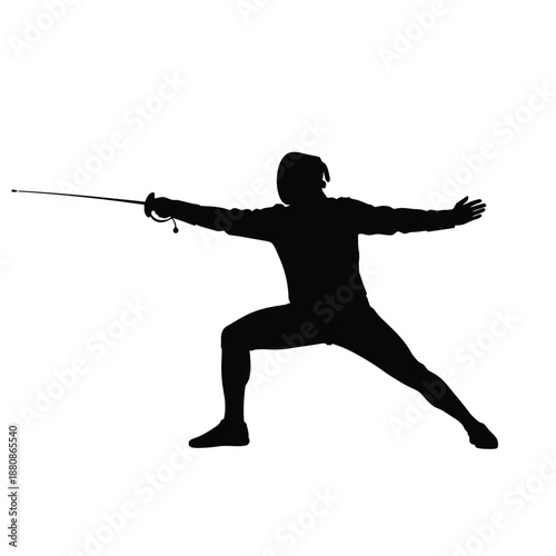 Fencer in fighting stance with sword fencing silhouette 2