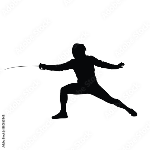 Fencer in fighting stance with sword fencing silhouette 3