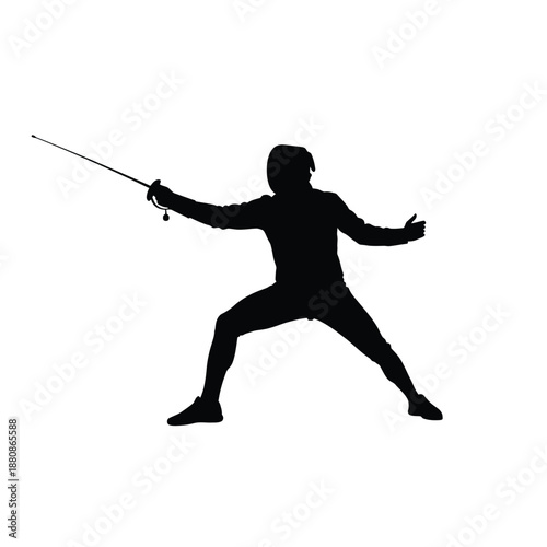 Fencer in fighting stance with sword fencing silhouette